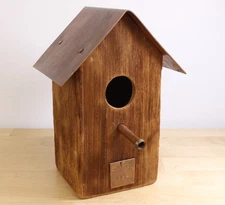 Vtg Handmade Rustic Wood Birdhouse Heavy Duty Copper Roof & Accents
