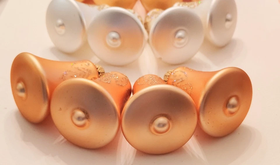 CAMPANAS DE VIDRIO Y BRILLO DE 12 CANGREJOS ~ 8 ORO ~ 4 PERLAS ~ ADORNOS PARA ÁRBOLES DE NAVIDAD Foto 4 de 4