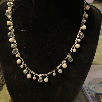 Vintage 1980 s SAQ For Avon Silvertone Faux Pearls & Crystals
