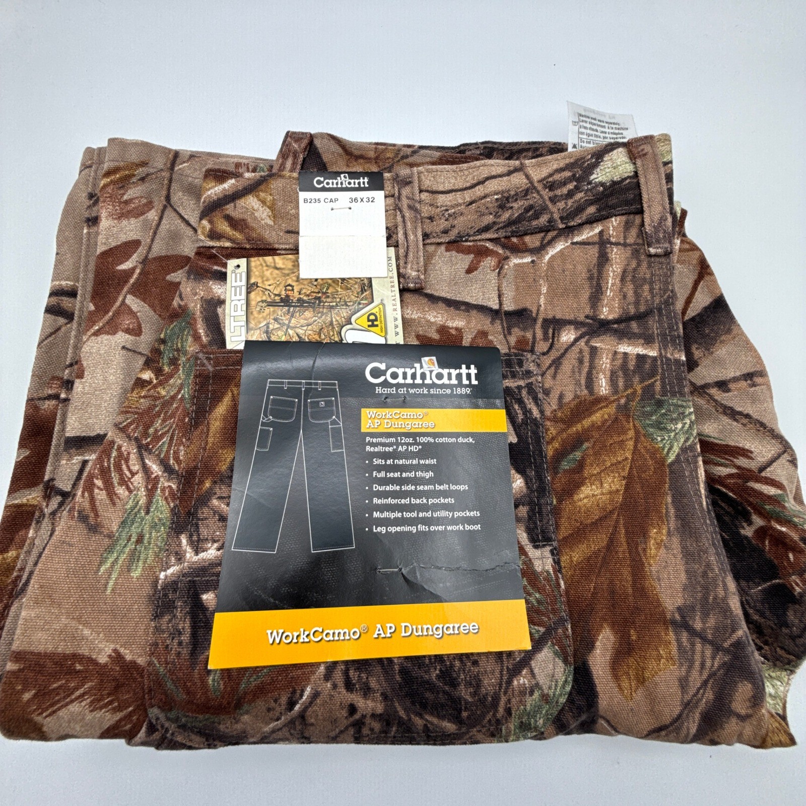 Carhartt Work Camo AP Dungaree Fit Pants Mens 36X32 B235 CAP Camo NWT NOS
