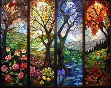 5D Diamond Art Painting Kits for Adult Beginners,Four Season Life of Tree Flower