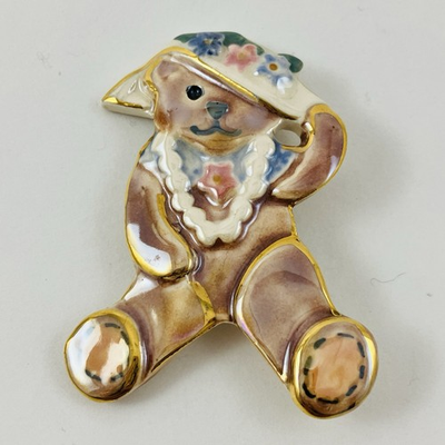#ad Exclamations By Art To Wear Inc. 22K gold trim Lady Teddy Bear Pin $9.99