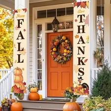 72in Thanksgiving Porch Sign, Fall Hanging Welcome Banner, Autumn Pumpkin Maple