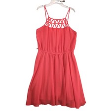 Sequin Hearts Orange Chiffon Sleeveless Mini Sun Dress Jr Sz M Lattice Straps