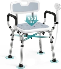 Shower Chair for Elderly and Disabled, 550 lbs, 6-Height Adjustable Shower Seats