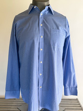 Stafford Men  s Blue Check Broadcloth Easy Care Dress Shirt 17.5 34/35