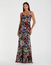 Mac Duggal 67473 Black Embroidered Floral Trumpet Gown Sz 2 NWT