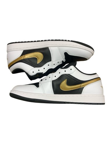 Nike Air Jordan 1 Low Shoes White Metallic Gold Black 553558-172 Men's Size 11
