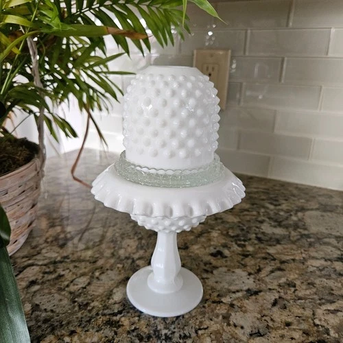 Vintage Fenton Hobnail Milk Glass 3pc Fairy Lamp #3804