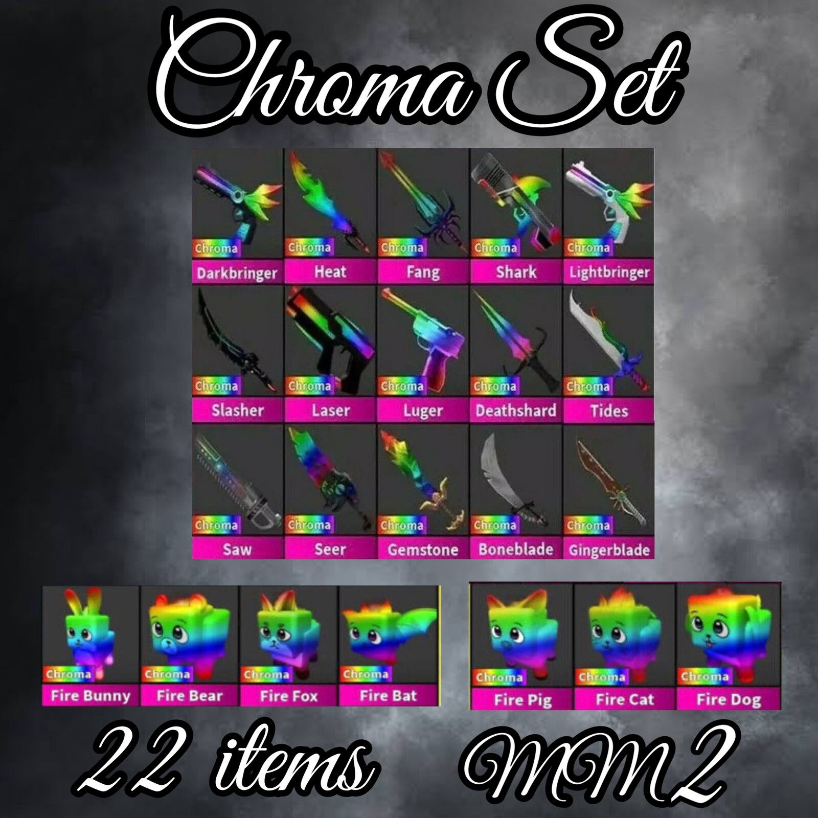 Murder Mystery 2 Mm2 Chroma Set + Pets In Game Items Very Rare Now