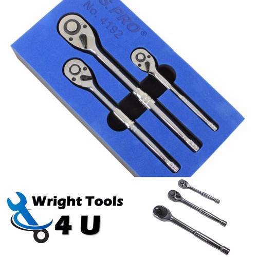 3pc RATCHET HANDLE SET 1/4" 3/8" 1/2" Drive by US PRO TOOLS in EVA foam 4192 - 第 1/4 張圖片