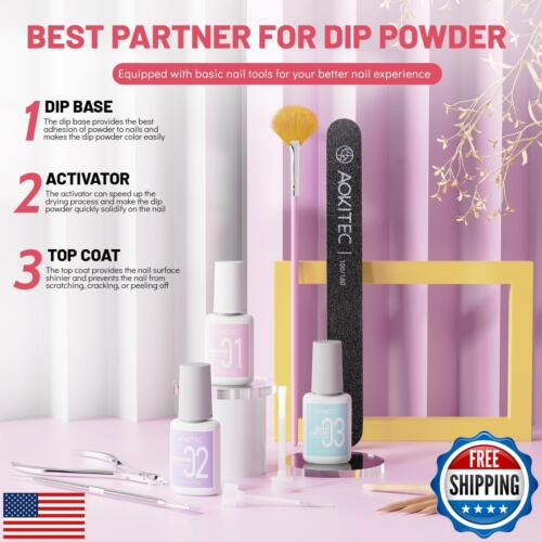 Aokitec Dip Powder Nail Kit Starter with Dip Build Powder, White Pink Red Gli - Picture 4 of 5