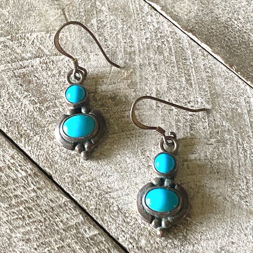 Sterling Silver Blue Glass Drop Earrings Southwestern Style Signed RP