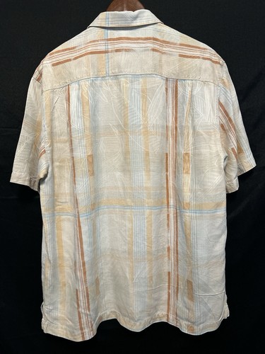 Tommy Bahama Silk Shirt Men's Med Orange Blue Striped Short Sleeve Hawaiian - Picture 13 of 20