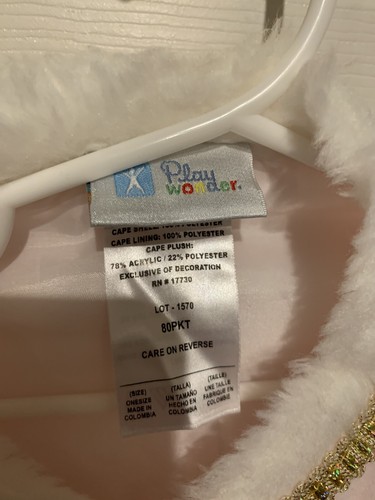 Play Wonder Pink White Gold Princess Faux Velvet Cape Child Size Small 4-6 - Picture 3 of 3