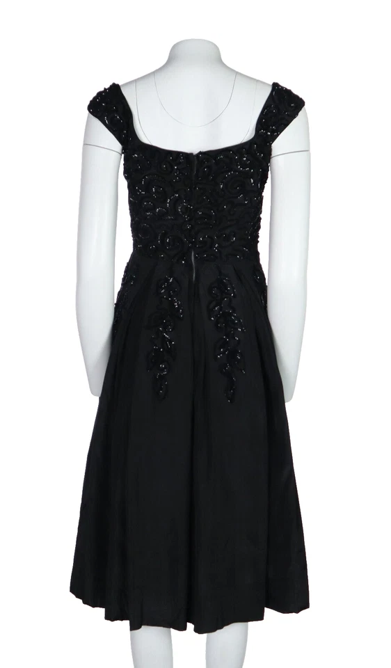 Vestido de fiesta midi vintage años 50 EMMA DOMB EE. UU. XS 2 negro con lentejuelas de tafetán Foto 2 de 4