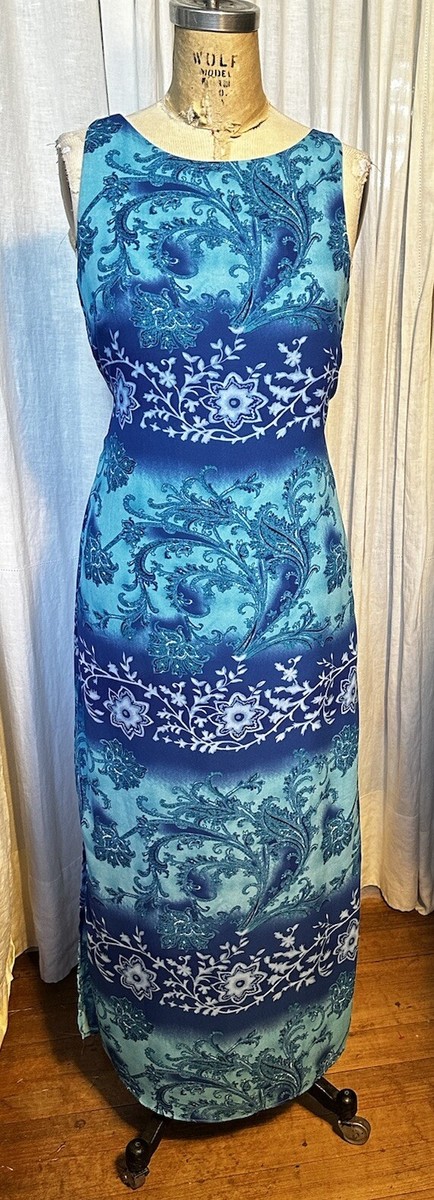 Kathie Lee Womens Turquoise/Blue Crepe Chiffon Long Sleeveless Dress Sz S  Used