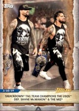 2020 Topps WWE Road to Wrestlemania #90 SmackDown Tag Usos def Shane McMahon Miz