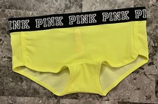 NWT VICTORIA'S SECRET PINK NEON YELLOW LOGO THICK WAISTBAND BOYSHORT PANTIES