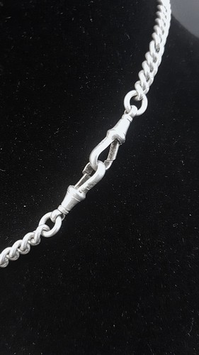 Australian 1900s Sterling Silver Curb Link Watch Chain/Necklace w T-Bar 22.7g - Picture 4 of 15