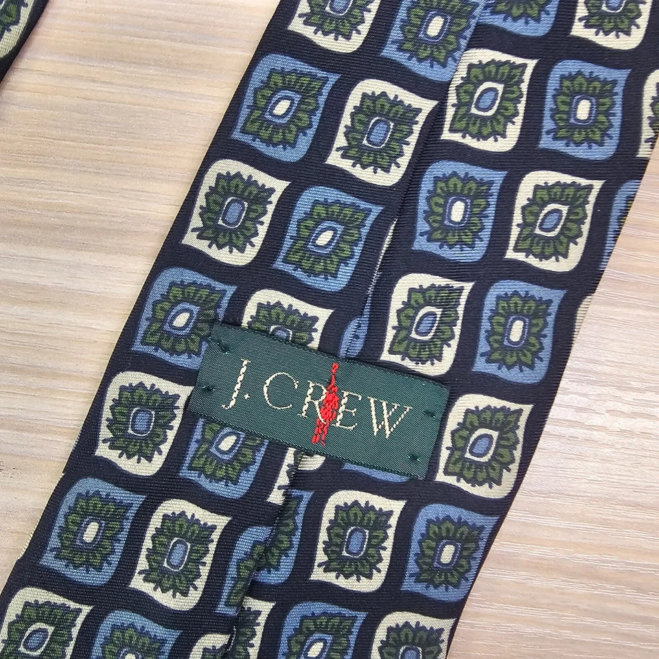 Vestido De Colección 90 Corbata Para Hombres J CREW Azul Geo Medallón Art Deco Seda Preparación Hiedra EE. UU. Foto 4 de 4