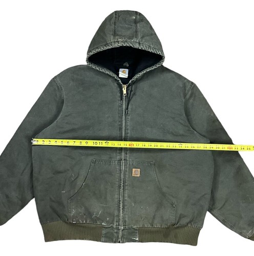 Vintage Carhartt J130 MOS Quilted Hooded Duck Jacket Moss Green Size XXL Tall - Picture 12 of 13