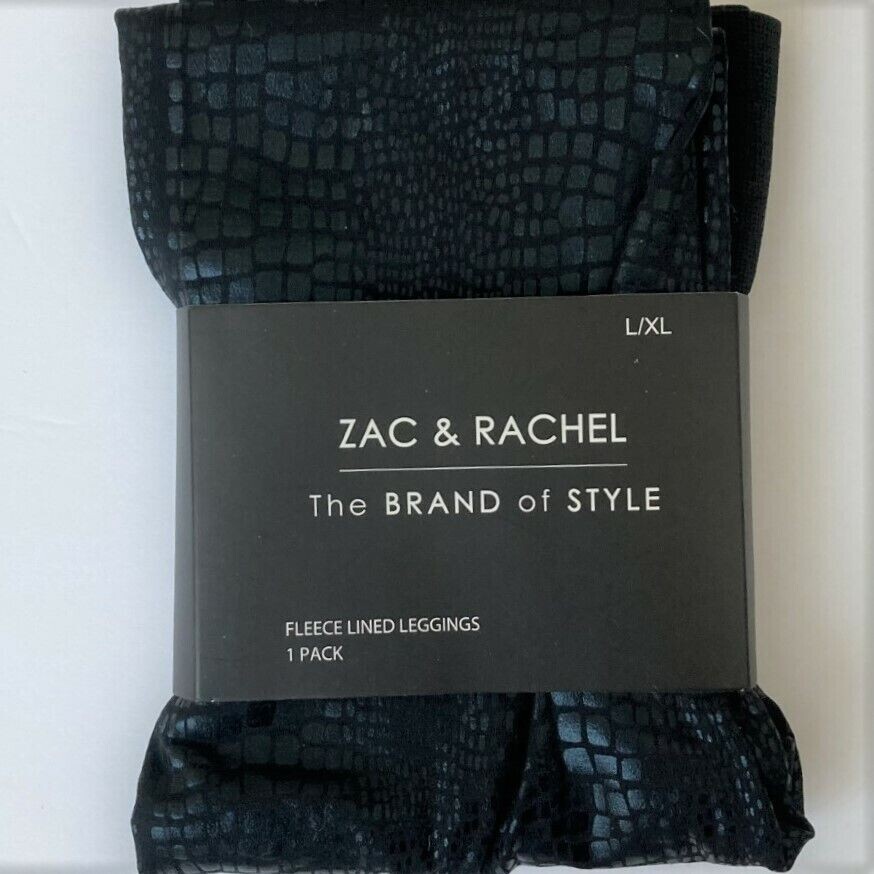 Leggings Zac & Rachel Black L-XL Faux Snakeskin Fleece Lined Skinny Stretch-image