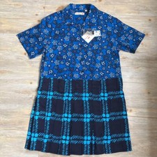 Uniqlo Marni Floral Pattern Different Materials Pleated Shirt Dress Blue