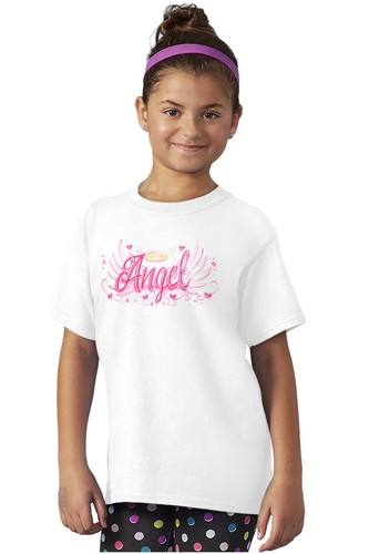 Airbrushed Angels Wings Halo Hearts Love Girls Youth Crewneck T Shirts Tees - Picture 3 of 7
