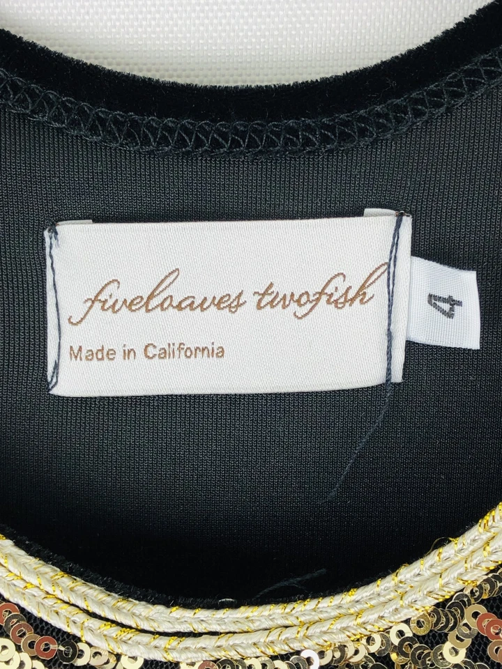 Five Loaves Two Fish Made in USA Black Velvet Look Dress w/Sequins EUC Girl's 4 - Image 4 of 4