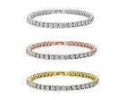 Classic Tennis Bracelet For Women 7.5" 14k Gold Plated Cubic Zirconia Round 4Mm