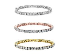 14k Gold Plated Cubic Zirconia Round 4MM Classic Tennis Bracelet For Women 7.5"