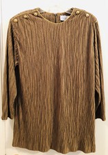 RUTH NORMAN NY Long Sleeve Blouse Rear Zip Olive Green Stretch Women's S Vintage