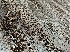 Metallic Snake Skin Print Python Leopard Fabric Linen Look 140cm wide - Silver