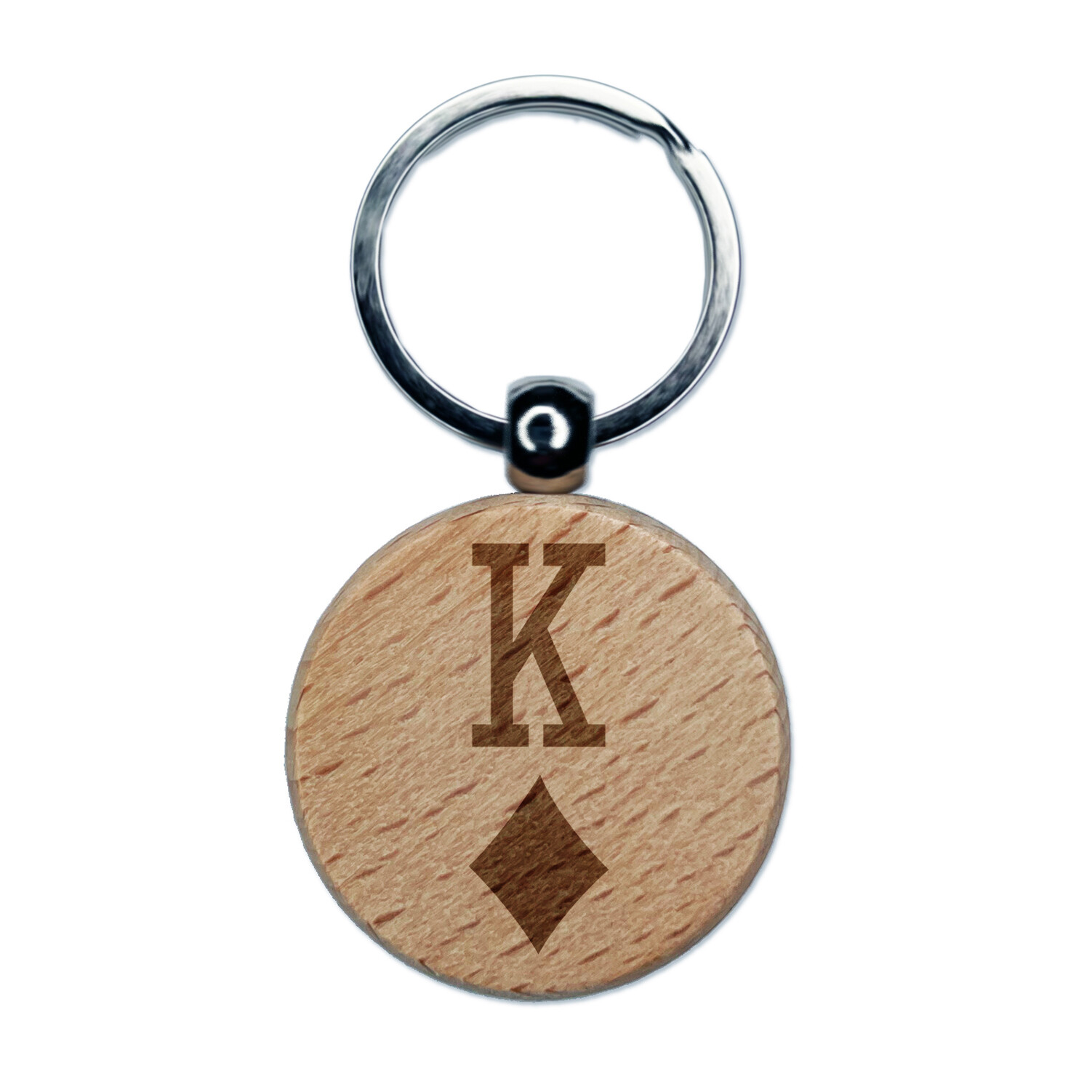 King of Diamonds Card Suit Engraved Wood Round Keychain Tag Charm