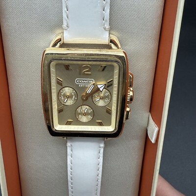 Coach Women\'s Gold Tone Rectangular Multifunction Watch White Leather Quartz CA COACH 1941 BY MOVADO LADIES WATCH GOLD TONE LINK BAND  main image 3