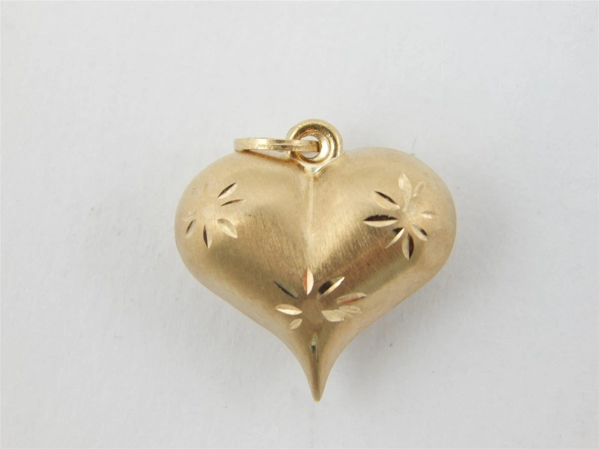 HEART PENDANT / CHARM 10K YELLOW GOLD SATIN 3 D