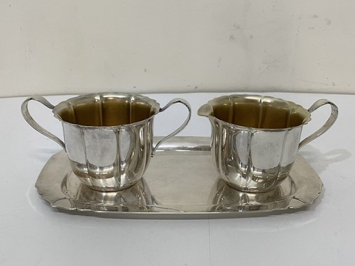 Vintage WM Rogers #625 ~ Silver-Plated Creamer & Sugar Bowl with Tray Set - Picture 2 of 12