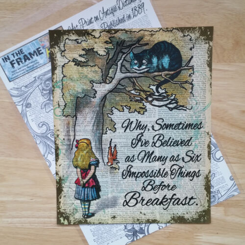 ART PRINT ON ORIGINAL ANTIQUE BOOK PAGE Vintage Alice in Wonderland Dictionary - 第 2/4 張圖片