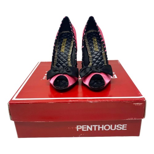 BLACK PINK BURLESQUE HEELS STILETTO BIG BOW SATIN SHOES FANCY DRESS UK SIZE 2.5 - Picture 4 of 13