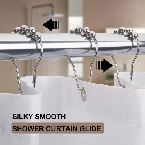 Roller Ball Shower Curtain Rings, Set of 12,  Set - Resistant Metal Shower Rings - Picture 3 of 7