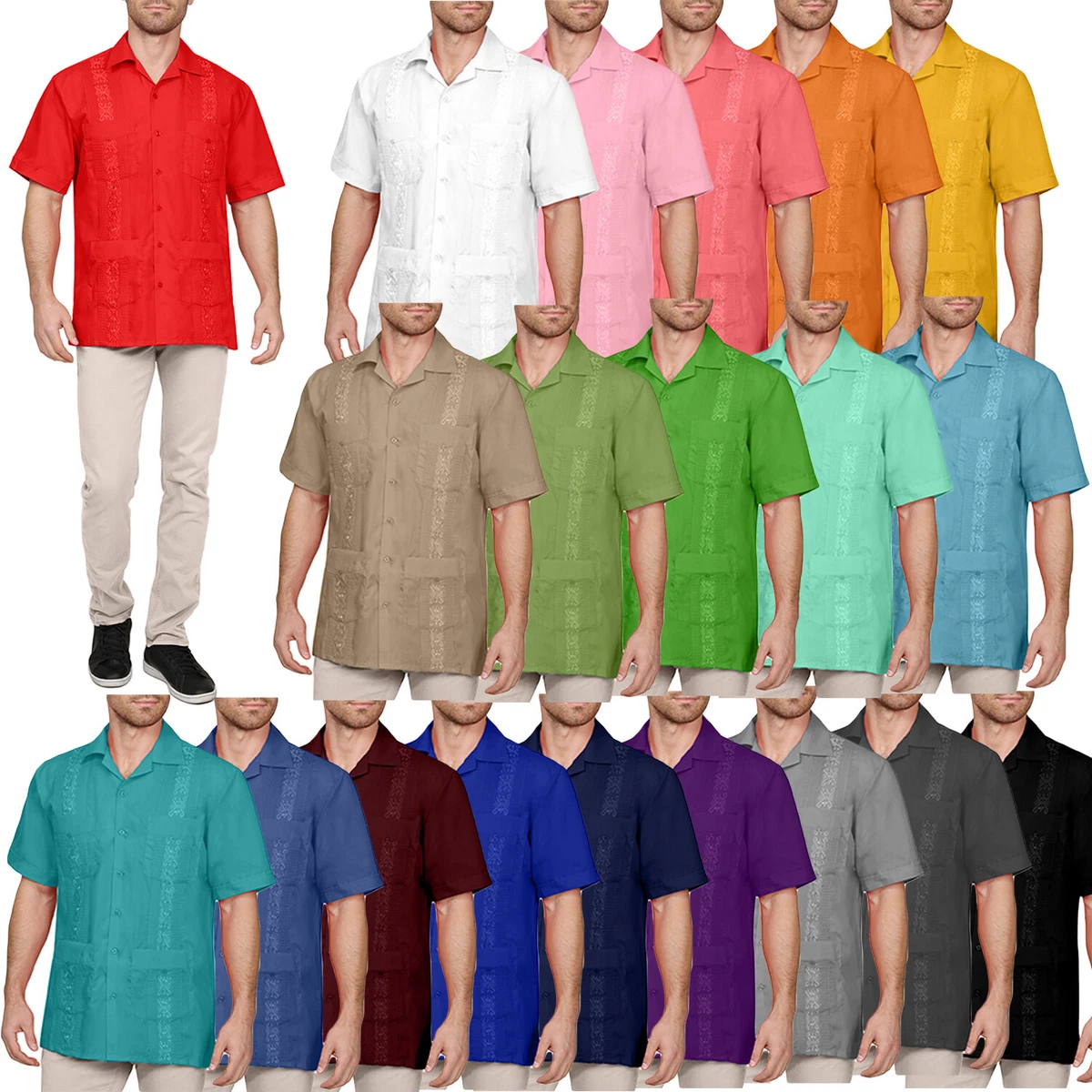 NE PEOPLE Men&#039;s Sleeve Cuban Guayabera Down Shirts XS-4XL [NEMT112] |