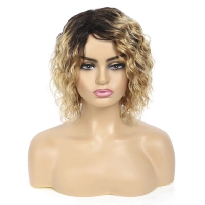 Ombre Blonde Human Hair Wig Deep Wave Full Machine Wig Curly Two Tone Color