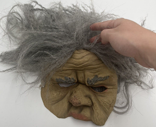Vintage Scary Halloween Old Lady Wrinkled Gray Haired Mask - Picture 2 of 3