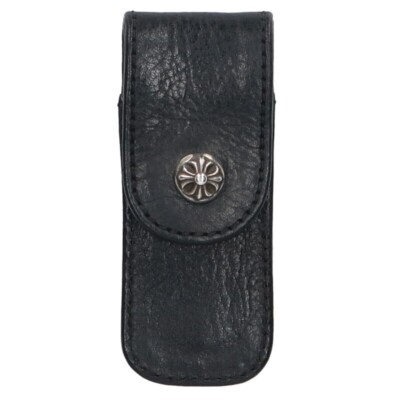 Chrome Hearts Toothpick Case Holder Pouch Leather Black Silver