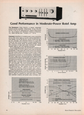 Rotel - RA-610 Amplifier - Full Original Test Report -  1972