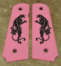 1911 Grips - BLACK PANTER - PINK/BLACK - .45, AMBI CUT, FULL SIZE, CUSTOM