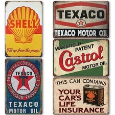 Set of 5 Tin Sign Shell Motor Oil Gas Station Mechanic Garage Decor Bar Man Cave