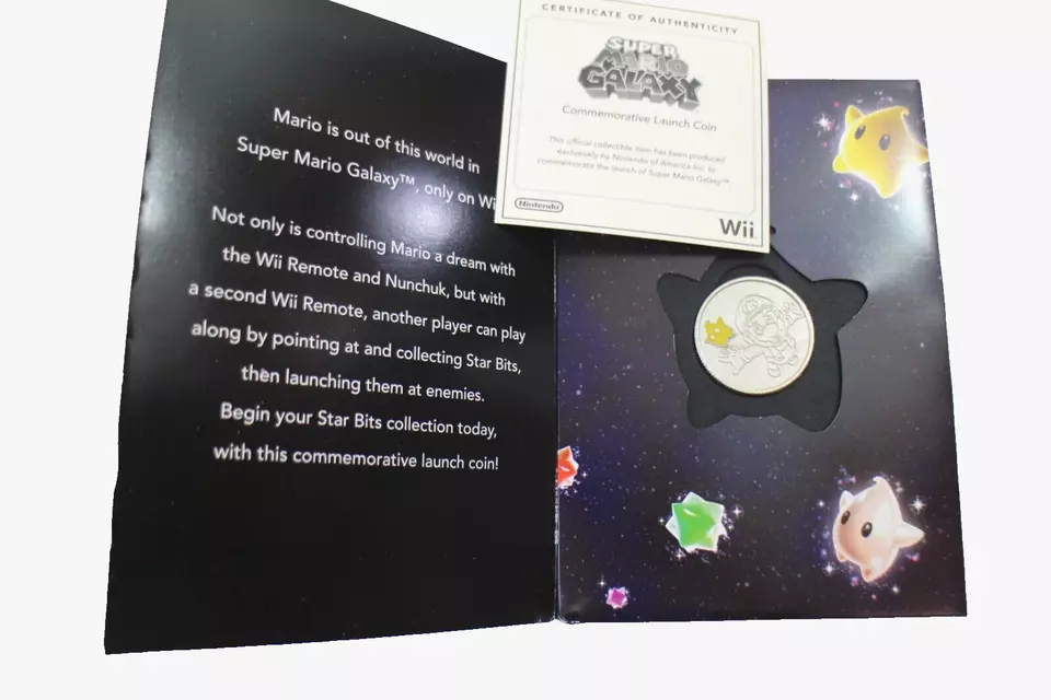 Moneda de lanzamiento conmemorativa Super Mario Galaxy Wii en estuche con certificado de autenticidad 2007 Foto 3 de 4