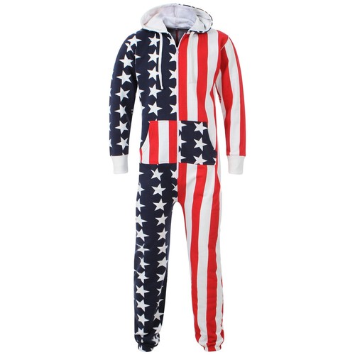 KIDS GIRLS BOYS USA FLAG AMERICAN 1ONESIE ALL IN ONE HOODED JUMPSUIT 4-13 YRS - Picture 2 of 7